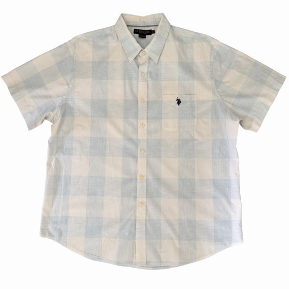 US Polo Assn. Other - U.S. Polo Assn. XXL Blue/White Checkered Short Sleeve Button Front‎ Oxford Shirt